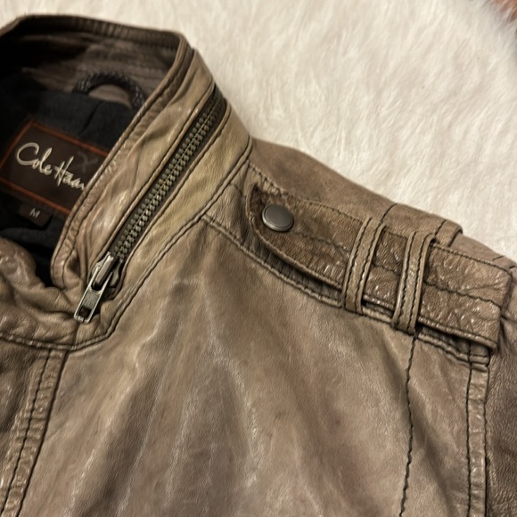 Cole Haan RARE Leather Lambskin gray/black distressed jacket men’s M pre-owned. - Picture 10 of 14